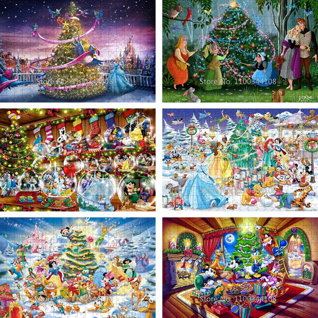 Feliz natal quebra-cabeça disney príncipe e princesa mickey mouse  300/500/1000 peças puzzle para o jogo da família presentes de natal -  AliExpress